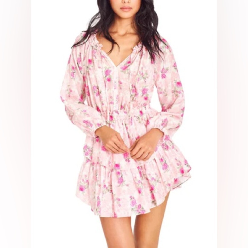 Loveshackfancy Popover Silk Mini Dress in Pink Ivy size XS